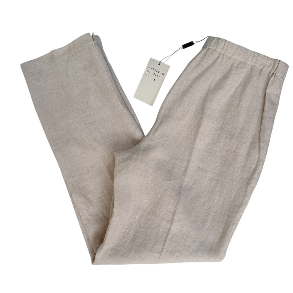 New Vivid Womens Linen Pants Sz 4 Beige Old Money Quiet‎ Luxury Resortwear Beach